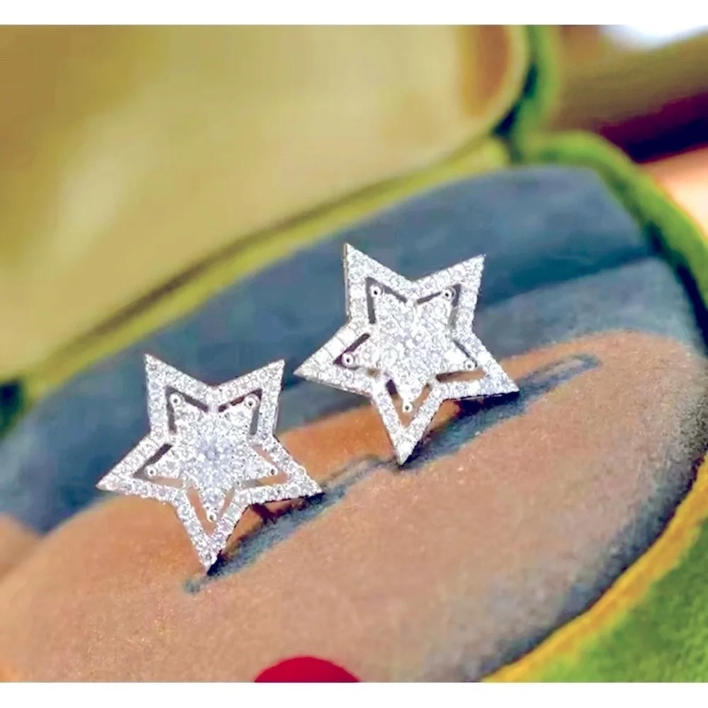 NEW Unisex Sparkling Simulated Diamond Rhodium S925‎ Earrings, 1.5cm